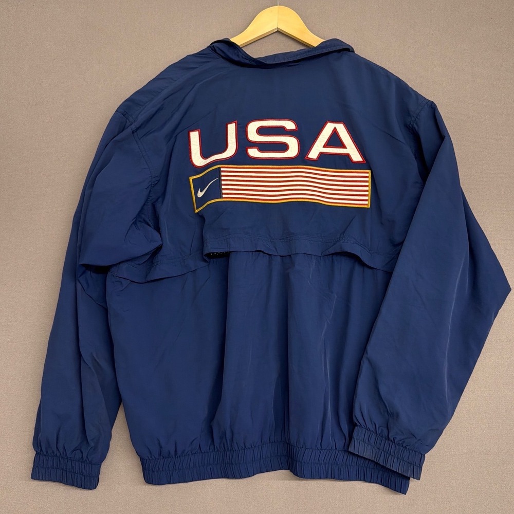 Vintage Nike USA Windbreaker Jacket Mens XL Navy Blue Full Zip Mesh Lined Vented